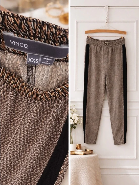 Vince Neutral Printed Track Pants with Black Side Stripe - Picture 2 of 3